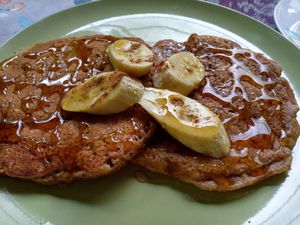 Vegan banana pancakes with walnuts and whole wheat flour at Waterfall Villas in Dominical