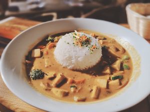 Tofu curry. The best food we had on the island. Vegan 30€ at Sunset Ashram in Ibiza