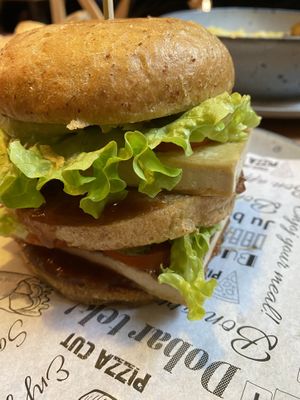 Double smoked tofu burger   at Lipov Hlad in Osijek