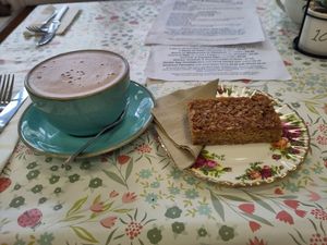 Hot chocolate and flapjack at E & R Tearoom in Lutterworth
