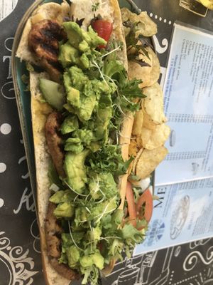Vegan sausage and avocado baguette & salad!   at E & R Tearoom in Lutterworth