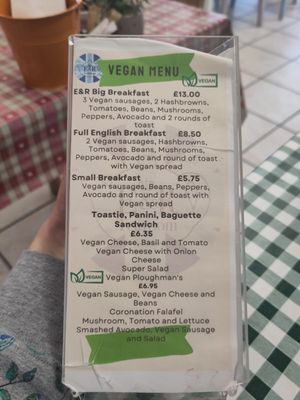 Vegan menu at E & R Tearoom in Lutterworth