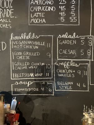 Vegan menu at Left Field Coffee Bar in Middleville