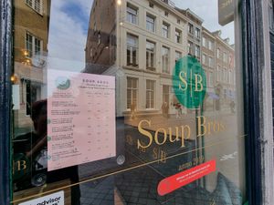 Front window with menu at Soup Bros in Maastricht