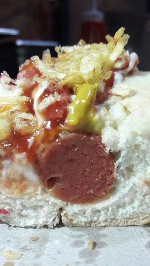 Pancho completo salchicha vegana at Madero Vegano in Mendoza