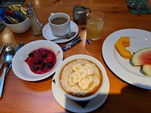 Porridge with soya milk, banana and maple syrup at The Inn on Loch Lomond in Inverbeg