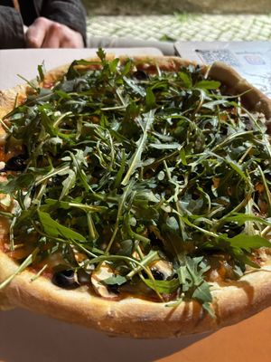 Vegan pizza. Loved the amount of arugula but wasn’t crazy about the cheese   at Estação Alfama Pizzaria in Lisbon