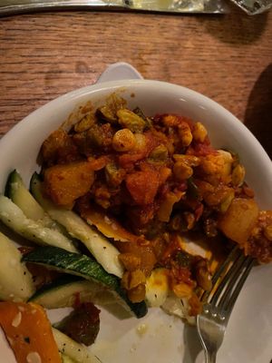 Vegan Picadillo over vegetables  at Waydowntown in Provincetown