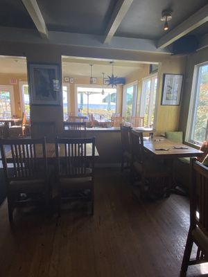 Indoor seating with ocean view  at Waydowntown in Provincetown