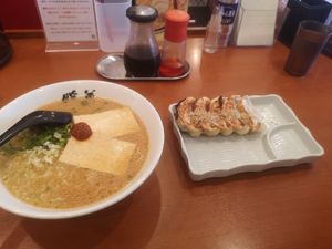 Miso ramen and gyoza at Ramen Danbo in Naha