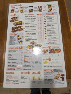 Menu at Drastix in Hollywood