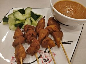 Satay - served hot and crispy! sedap. The peanut sauce is fragrant too at D'life 蔬食 - Somerset  in Central Singapore