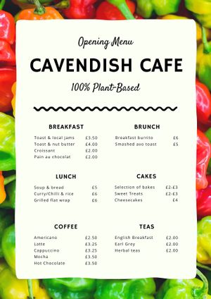 Our opening menu 🌱 at Cavendish Cafe in Brighton