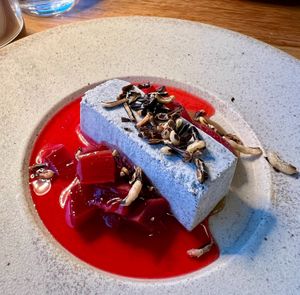 Black sesame coconut parfait with rhubard at Grain of the Silos in Invermay