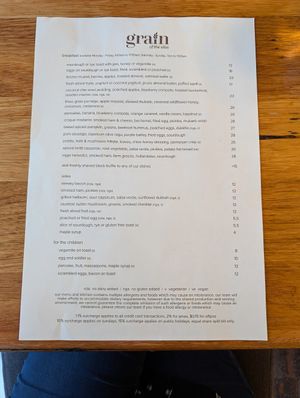 Breakfast menu 22 June 2025. at Grain of the Silos in Invermay