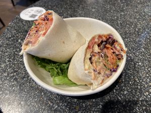 Falafel wrap: quite good, but the shii-take wrap is tastier. The falafel is made of green peas. at Copper Branch in Utrecht