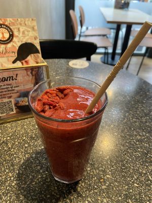 Red fruit smoothie: still tasty, with goji berries on top  at Copper Branch in Utrecht