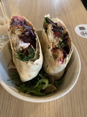 Cranberry winter wrap: quite nice, but too sweet. I prefer the other wraps and winter items. at Copper Branch in Utrecht