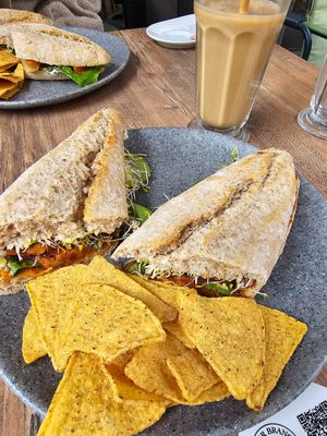 Power sandwich and ice latte macchiato at Copper Branch in Utrecht