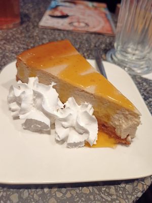 Cheesecake with passion fruit sauce at Copper Branch in Utrecht