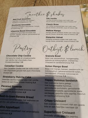 Menu at Copper Branch in Utrecht