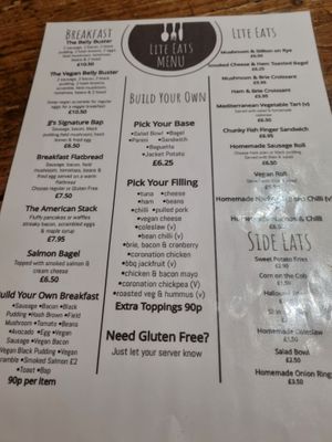Menu at JJ's in Hereford
