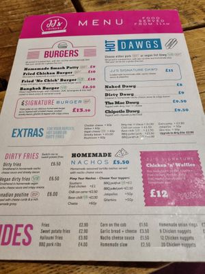Menu at JJ's in Hereford