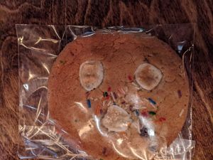 Birthday cookie 3/5 at Seitan's in Edmonton