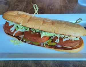 Spicy chickun Po boy at Seitan's in Edmonton
