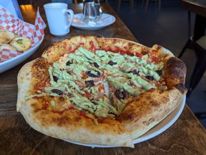 Mediterranean pizza at Seitan's in Edmonton