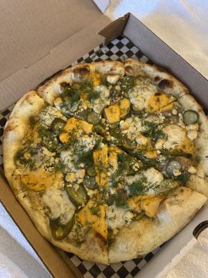 Dill pickle pizza   at Seitan's in Edmonton