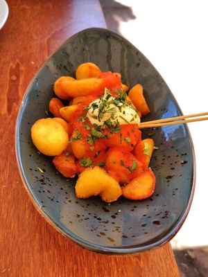 Patatas bravas at Amarre Marina in Barcelona