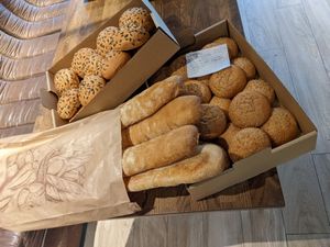 All fresh bread from local " escopan" poblenou........  at Amarre Marina in Barcelona