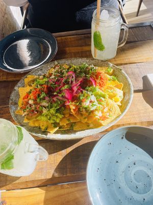 Nachos and lemonade  at Amarre Marina in Barcelona