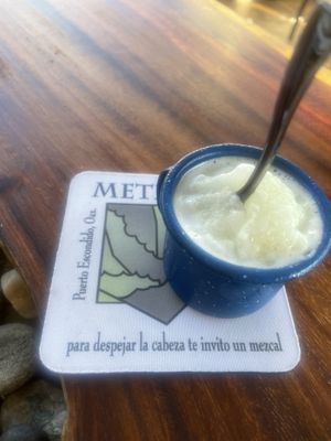 Amuse bouche - refreshing sorbet  at Metxcalli in Oaxaca
