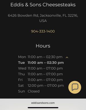 Updated hours at Eddis & Sons Cheesesteaks in Jacksonville