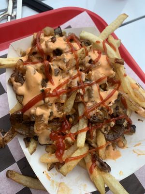 Loaded fries + ketchup  at Zonk Burger in Fort Worth