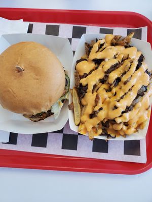 Loaded fried and a loaded Zonk burger. at Zonk Burger in Fort Worth