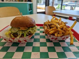 Zonk burger and fries. at Zonk Burger in Fort Worth