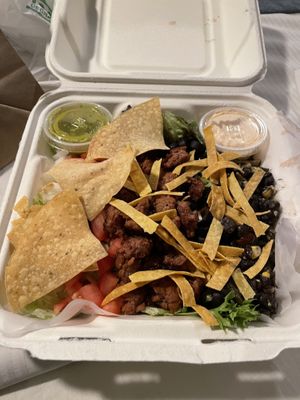 Veganized taco salad (don’t have dip on side)  at Geddy's in Bar Harbor