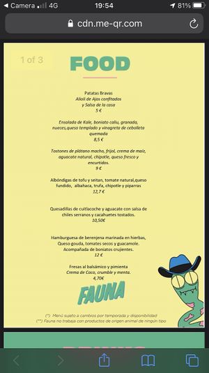 Menu 1 at Fauna Food & Arts in Barcelona