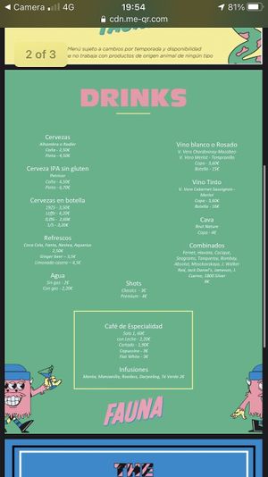 Menu 2 at Fauna Food & Arts in Barcelona