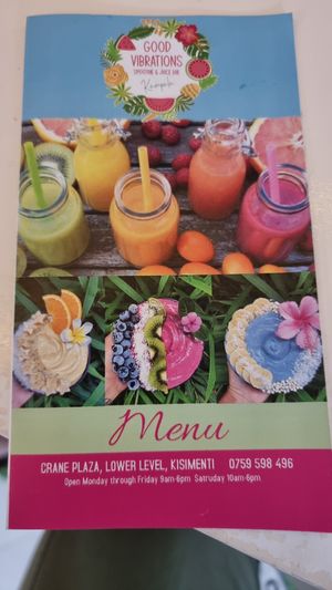 Menu at Good Vibrations in Kampala