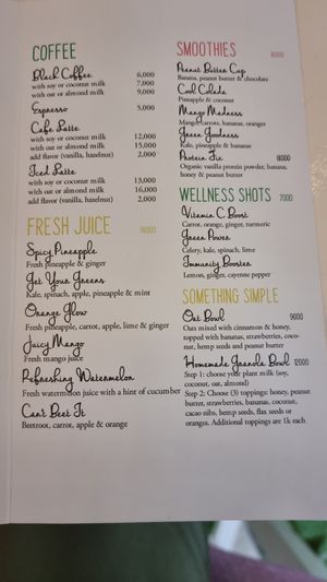 Menu at Good Vibrations in Kampala