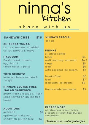 Menu at Ninna's Kitchen in Brighton