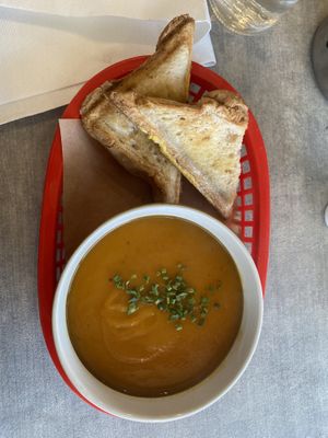 pumpkin soup and cheese toastie (gf)❤️🎃🥪  at Ninna's Kitchen in Brighton