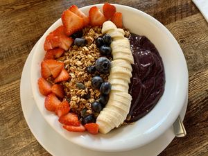 Açai bowl with coconut milk at The 1955 Club in Walton On Thames