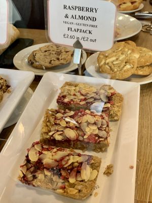 Raspberry & Almond Flapjack at The 1955 Club in Walton On Thames