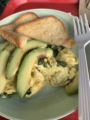 JUST eggs spinach and avocado  at Meals From The Heart Cafe in New Orleans