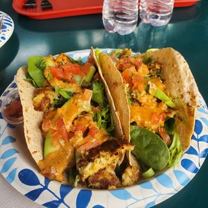 Vegan crab tacos & a huge portion for sure. at Meals From The Heart Cafe in New Orleans